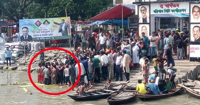 কীর্তনখোলা নদী সাঁতরে সমাবেশস্থলে বিএনপি নেতাকর্মীরা