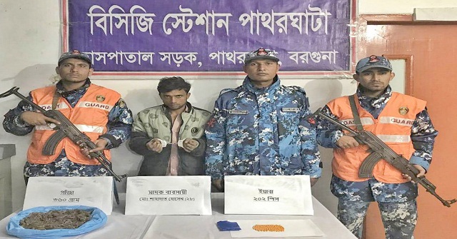 পাথরঘাটায় গাঁজা ও ইয়াবাসহ আটক ১