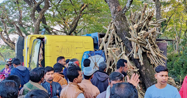 পাথরঘাটায় গাছ বোঝাই ট্রাক উল্টে শ্রমিক নিহত