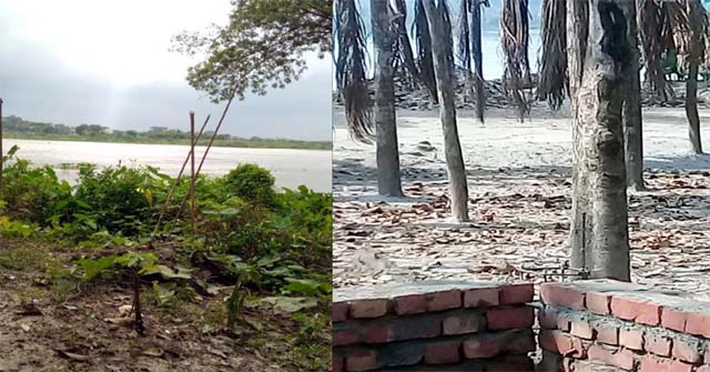 বরিশালে নদীভাঙন থেকে ১৪ ফুট দূরে নির্মাণ হচ্ছে স্কুল ভবন