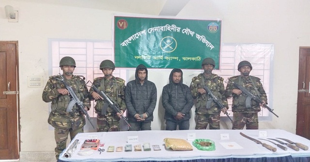  ঝালকাঠিতে ইয়াবা, গাঁজা ও দেশীয় অস্ত্রসহ স্বেচ্ছাসেবক দলের দুই নেতা আটক