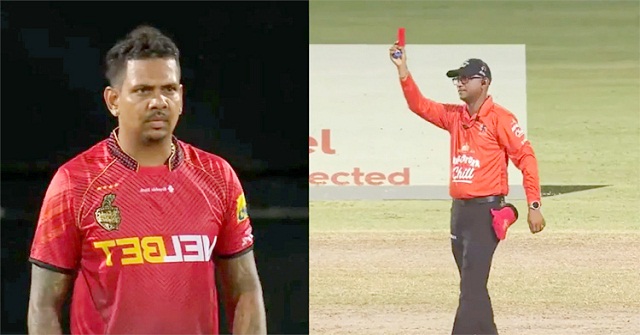 ক্রিকেট ইতিহাসের প্রথম লাল কার্ড দেখে মাঠ ছাড়লেন নারিন 