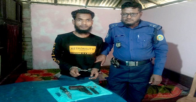 বরিশালে শ্বশুর বাড়ি থেকে আগ্নেয়াস্ত্র ও চাকুসহ জামাতা আটক