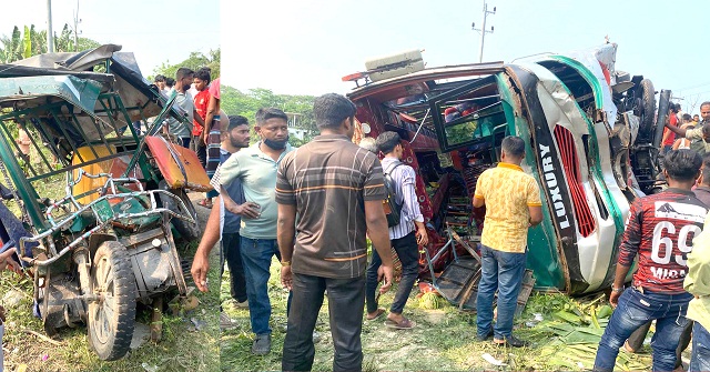 বাকেরগঞ্জে বাসচাপায় বাবা নিহত, ছেলেসহ হাসপাতালে ৬