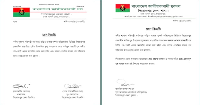 বিএনপি-যুবদলের ২ নেতাকে অব্যাহতি