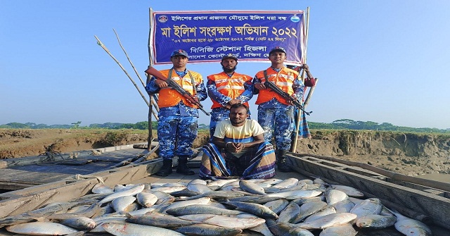 হিজলায় মা ইলিশ রক্ষায় নদীতে কোস্টগার্ডের অভিযান, আটক ১