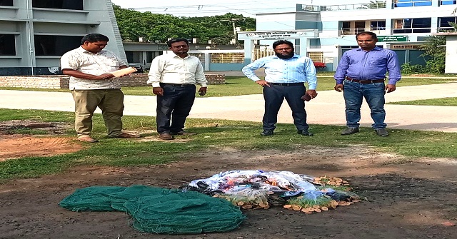 আগৈলঝাড়ায় ৩০ হাজার মিটার চায়না দুয়ারী জাল জব্দ