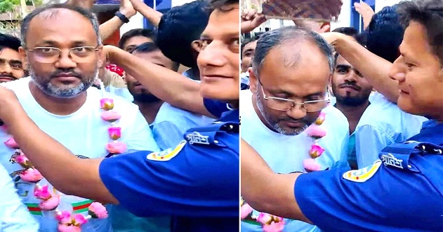 বিজয়ী চেয়ারম্যান প্রার্থীকে গলায় মালা দেওয়ায় এসআই প্রত্যাহার
