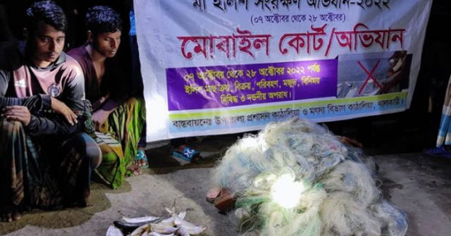 কাঁঠালিয়ায় মা ইলিশ ধরায় ২ জেলেকে এক বছরের কারাদণ্ড