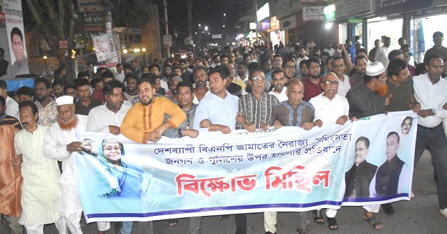 বিএনপি-জামায়াতের নৈরাজ্যের প্রতিবাদে বরিশালে আ'লীগের প্রতিবাদ সমাবেশ 