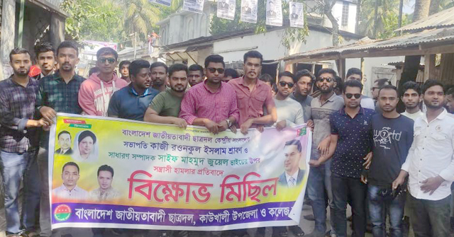 কাউখালীতে ছাত্রদলের বিক্ষোভ মিছিল