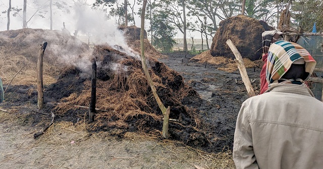 বাউফলে ইউপি সদস্যের গোয়াল ঘর ও খড়ের পালায় দুর্বৃত্তদের আগুন